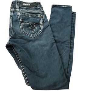 Rock Revival Aida Skinny Jeans McBling Rhinestone Embellished Low Rise Sz 26